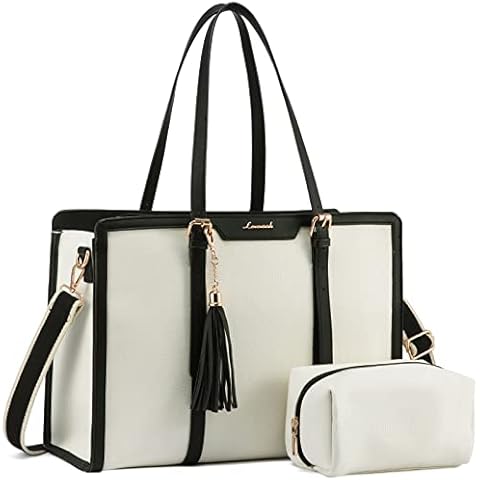 LOVEVOOK Canvas Laptop Bag for Women 15.6 inch Lightweight Laptop Tote Bag, Large Capacity Computer bag with Clutch Purse for Business, Work, Office, Travel, School,Casual Cover