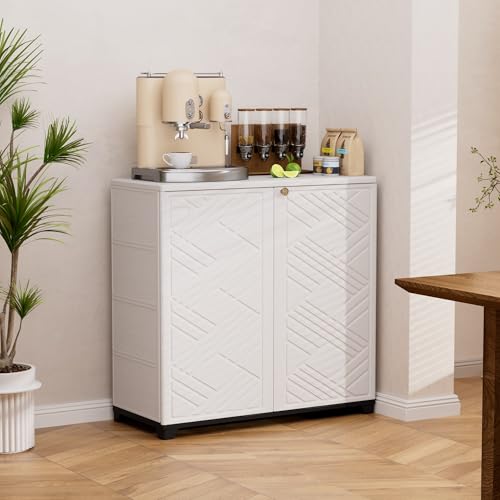 Mrosaa Storage Box Outdoor Caninet,Resin Indoor Storage Box Waterproof,Outdoor Storage Cabinets for Patio/Garden/Backyard(with 1 Shelf)-White by Mrosaa - Used condition - Image 2