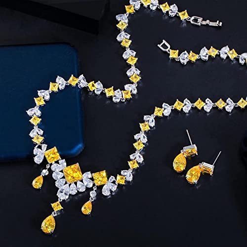 Joyería amarillo cúbico piedra gota boda collar cadena conjunto 5