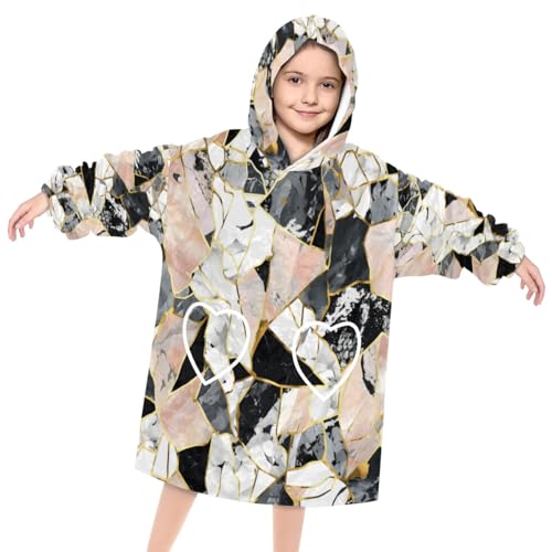 Kids Blanket Hoodie Geometric Marblr Wearable Blanket Hoodie Oversized Hooded Blanket, Sweatshirt Blanket with Pockets Soft Warm Kids Hooded Blanket for Girls, Boys