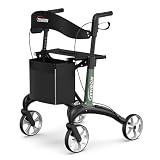 Deambulatore per Anziani con Seduta: Girello 4 Ruote per Casa Interni ed Esterni con Schienale e Porta Bastone da Passeggio - Rollator per Pieghevoli, in Alluminio, per Esterni, Viaggi (Verde)