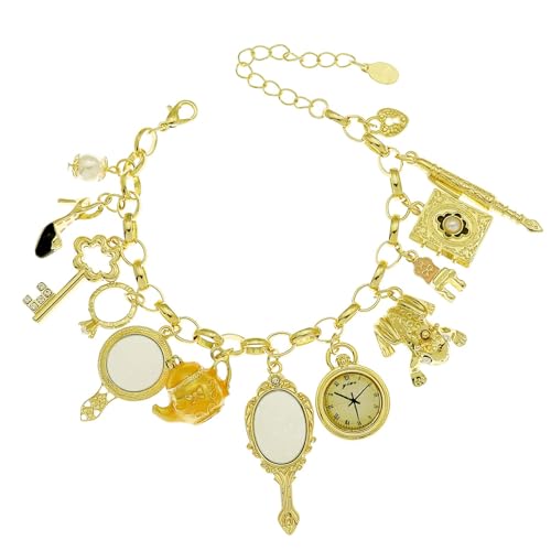Fairytale Charms Bracelet with Frog, Clock, and Teapot Pendants