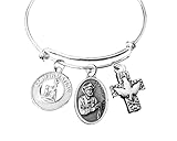 Saint Philip Neri Bracelet – Patron Saint of Joy & Humor – Silver Expandable Charm Bangle with Cross & Birthstone – Catholic Confirmation Gift – Handmade Religious Jewelry for Her