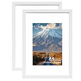 Maideerhoo A4 Wooden Picture Frame, 2 Pack, White, A4 Size, Acrylic Glass, Wall Mount or Tabletop, 21x29.7CM, 2 Frames, 2 Screws