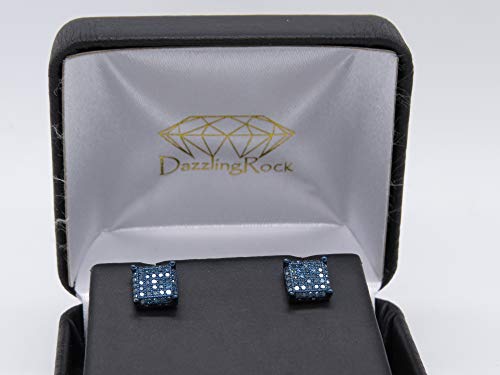 Dazzlingrock Collection Round Blue Diamond Cube Shaped Unisex Stud Earrings (0.50 Ctw, Color Blue, Clarity I2-I3) In Blue Plated 925 Sterling Silver In Screw Back #TOP1