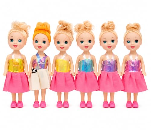 VIJLET Mini Fashion Doll Set of 6 for Girls, Cute Princess Dolls with Dresses, Pretend Play Toy, Birthday and Diwali Gift for Kids, Age 3+ Years
