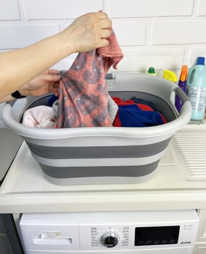 Image of SAMMART 40L (10.5 gallon) Set of 2 Collapsible Plastic Laundry Hamper - Foldable Pop Up Storage Container /Organizer - Portable Washing Tub - Space Saving Basket (2, Grey /Dark Grey)