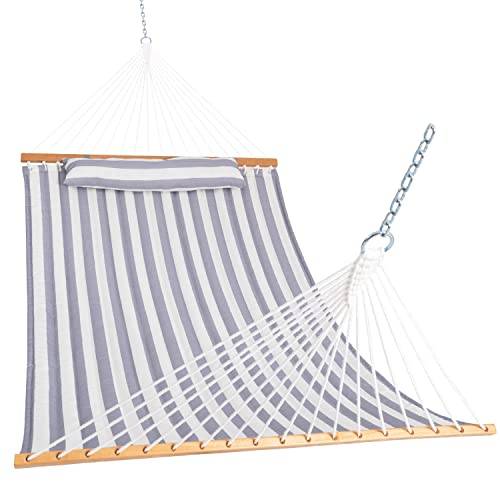 Lazy Daze Hammocks 12FT Quilted Fabric Double Hammock with Spreader Bars and Detachable Pillow, 2-Person for Outside Patio Poolside Backyard Beach, 450 lbs Capacity, Black White