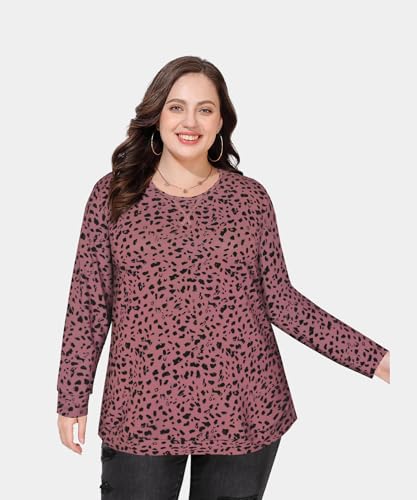 Image of CARCOS Plus Size Tops for Women Color Block Flower /Striped /Camo Crew Neck Long Sleeve Tee Shirt