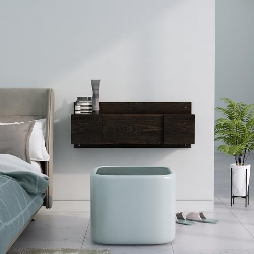Image of Bniture Engineered Wood Wall Mount Dressing Table with 2 Door, Mirror and Huge Storage Space | Wall Mount Vanity (Flower Wenge, HXDR109)
