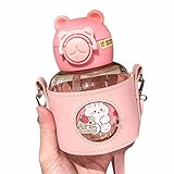 cute bottles and containers 【HIGH-QUALITY MATERIAL】: PC cup body, pp lid, BPA free, liquid silicone straw, built-in safety lock, pull up to lock, pull down to open to prevent water leakage.