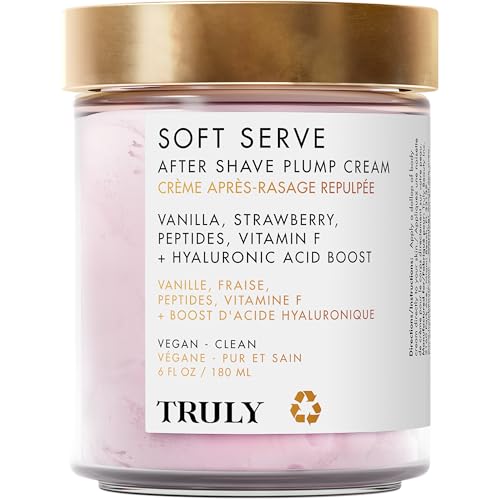 Truly Beauty Soft Serve After Shave Plump Cream | Hydrating & Plumping Cream for Post-Shave Smoothness | With Hyaluronic Acid & Peptides for Firm, Youthful Skin | Strawberry, Vanilla & Amber Scent