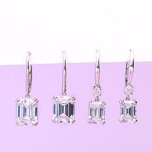 BERRICLE Sterling Silver Solitaire Leverback Drop Dangle Earrings for Women, 3.4 Carat Emerald Cut Cubic Zirconia CZ by BERRICLE - Image 7