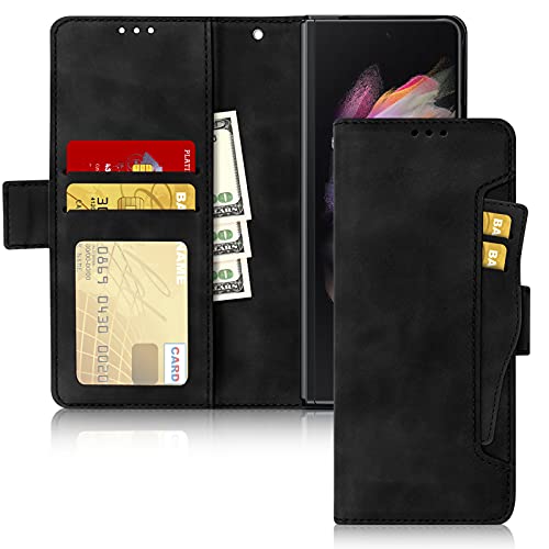 FYY Wallet Case for Samsung Galaxy Z Fold 3 5G Case, Premium PU Leather Wallet Case Flip Folio Cover with [Card Slots] and [Note Pocket] for Galaxy Z Fold3 5G Black