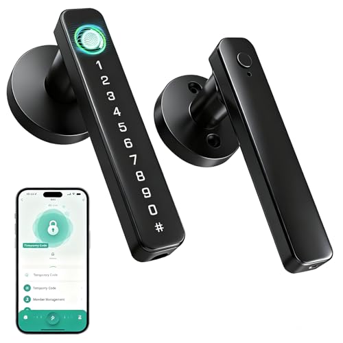 Cerradura de Puerta Inteligente, 5 en 1 Cerradura Electronica Manija de Puerta con Huella Digital, Control Remoto de Aplicación, Tarjeta IC, Código, Llave para Casa, Oficina, Hotel (Circular)