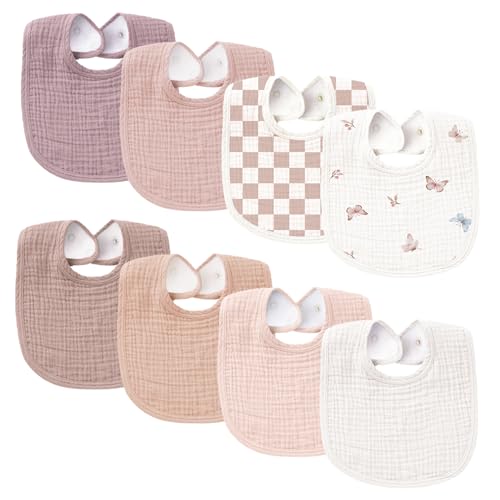Konssy Muslin Baby Bibs 8 Pack Baby Bandana Drool Bibs Cotton for Unisex Boys and Girls, Soft...