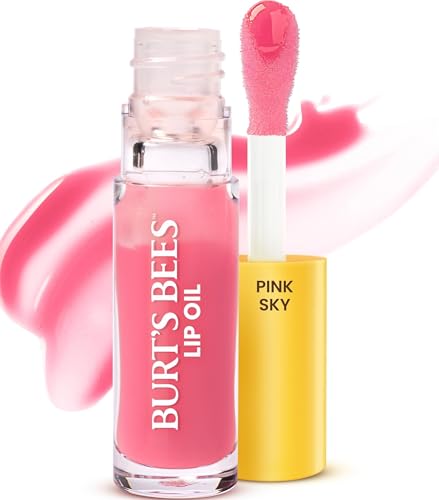 Image of Burt's Bees Lip Oil Pink Sky, Instant Hydration, Nourishes and Softens Lips, Sheer Wash of Color, High Shine Finish, Responsibly Sourced Jojoba Oil, Non Sticky, Wand Applicator, 0.15 Ounce