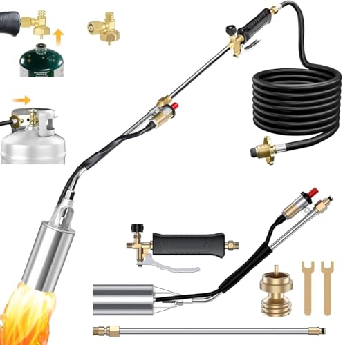 Propane Torch Weed Burner, 1,800,000 BTU Propane Gas Blow Torch Head Weed Torch with 10FT Hose, Flame Control, Turbo Trigger Push Button Igniter, Flamethrower for Burning Weed Roads Paint Removal