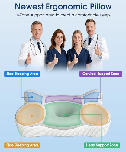 BOYUNSHI Memory Foam Pillow, Ergonomic Pillow for Neck and Shoulder Pain Relief, Orthopedic Neck Support Pillow for Back, Side, Stomach Sleeper with 2 Grey & Blue Removable Cover, Butterfly Pillow - Image 2