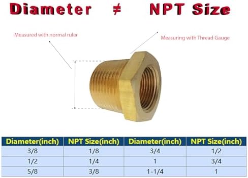 1.3cm(1/2인치) NPT 수 x 0.6cm(1/4인치) NPT 암 황동 부싱 감속기 감소 파이프 어댑터 피팅 5개 1200PSI — 사진 2
