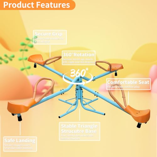 MATONELL 360 Degree Rotation Outdoor Kids Spinning Seesaw Sit and Spin Teeter Totter Outdoor Playground Equipment Swivel Teeter Totter for Backyard (4 Seats) - Thumbnail 3