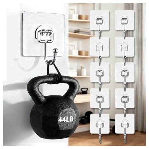 10 Pcs Large Hooks for Hanging Heavy-Duty 44Ib(Max) Wall Hangers Without Nails Self-Adhesive Traceless Clear and Removable, Waterproof and Rustproof Multiple Uses for Bathroom Kitchen Home
