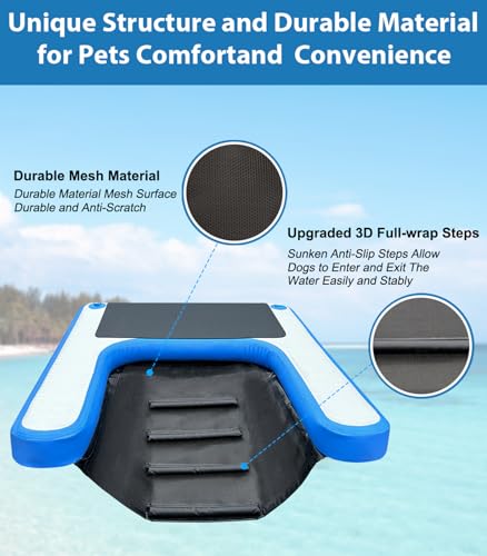 VEBESYET Inflatable Dog Water Ramp Ladder for Pools, Boats, Docks, Sea and Lake - Non-Slip EVA Platform for Dogs Up to 150LBS