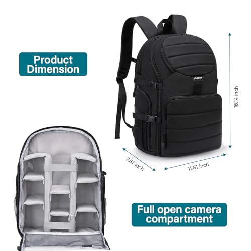 Ficha técnica MOSISO Cámara Mochila DSLR SLR Mirrorless Cámara Bolsa Acceso Rápido Superior Foto Mochila Viajes con 15-16 Pulgadas Compartimento Lluvia Cover Cámara Funda Compatible con Canon Nikon Sony Negro - Fernando Cortés