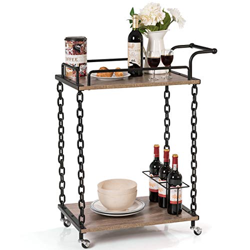 Giantex Bar Cart 2-Tier Chain Style Serving W/Handle and 3 Wine Bottle Racks
