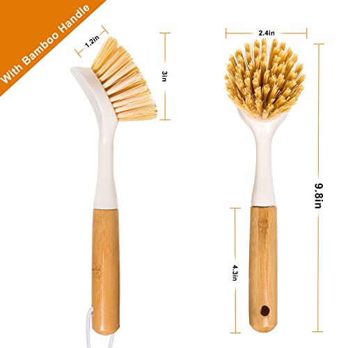 FunCee 2 Pack Kitchen Dish Brushes with Bamboo Handle, Dish Scrubber Built-in Scraper, Scrub Brush for Pans, Pots, Counter & Kitchen Sink Cleaning, Dishwashing and Cleaning Brush Tools, White by FunCee - Image 7