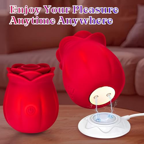 Image of Rose Toy - Sucking Vibrator Clitoral Stimulator with Air Pulse & Vibration, Sex Toy for Women, Rechargeable Adult Toy for Female Pleasure & Self Care, Red