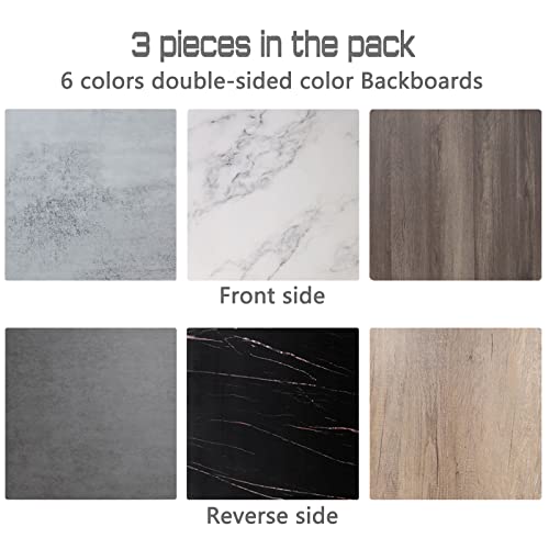 3Pcs 6Patterns Double Sided Photography Background Boards Waterproof Reusable Photo Backdrops For Product Food Jewelry Cosmetics Props (White Black Brown) #TOP5