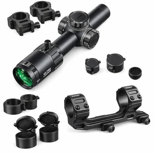 1-6x24 SFP LPVO Compact Scope Mesh Sunshade Cover Zoom Lever 30mm Tube 1200G's Shock Resistant 1/2 MOA Reticle Click Red Ill 6 Levels & Adjustable Scope Mount 30mm or 1 Inch Up to 1.65"" Offset Rings