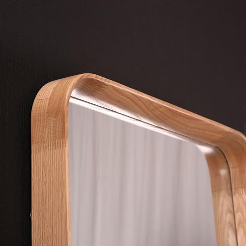 Shenghe Rectangle Wood Framed Mirror With Rounded Corners 23.6X35.4 Inches Accent Mirror Oak Frame Natural Finish Wall-Mounted Mirror For Modern/Nordic/Minimalist Room Décor thumb #3