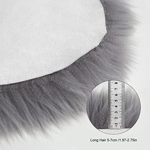 Asuneter Genuine Sheepskin Rug 90×60cm Fluffy Rug Single Pelt Sheepskin Rugs for Bedroom/Living Room Fluffy Lambskin Fur Area Rug Seat Covers for Kids Bedroom Sofa Chair Carpet (Grey)