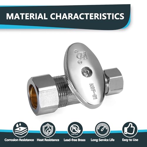 (Pack of 2) Seelink Compression 1/4 Turn Straight Stop Valve, 1/2" Nominal (5/8" OD) Compression x 3/8" OD, Chrome Plated Brass(VALVE122-2Pack) by Seelink - Image 3