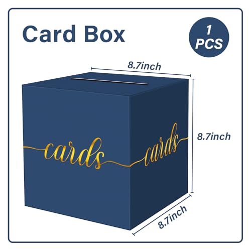 Image of 1 Pack Navy Blue and Gold Foil Card Box for Party, 8.7 inch Navy Blue Gift Card Box Money Box for Birthday, Wedding, Baby Shower, Retirement, Anniversary, Graduation, Raffle Ticket