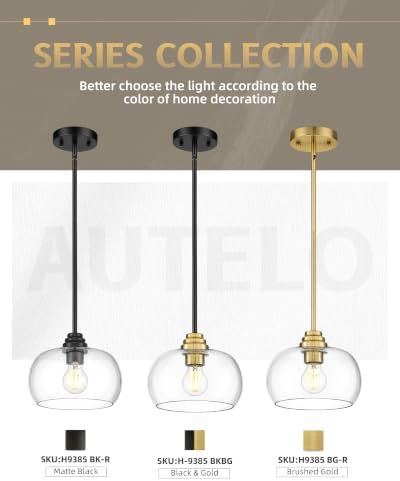 AUTELO Modern Gold and Black Pendant Lights Kitchen Island, 9 Inch - 4