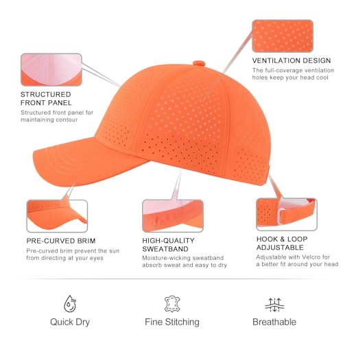 Image of FEINION Men Summer Adjustable Performance Hat Breathable Snapback Laser Perforated Mesh Baseball Cap