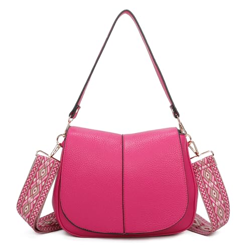 ELIOX Petit sac à bandoulière pour femme avec bandoulière 2 compartiments spacieux, large réglable, fantaisie, sac à main en cuir PU petit, sac à main mode sacs à bandoulière, fuchsia