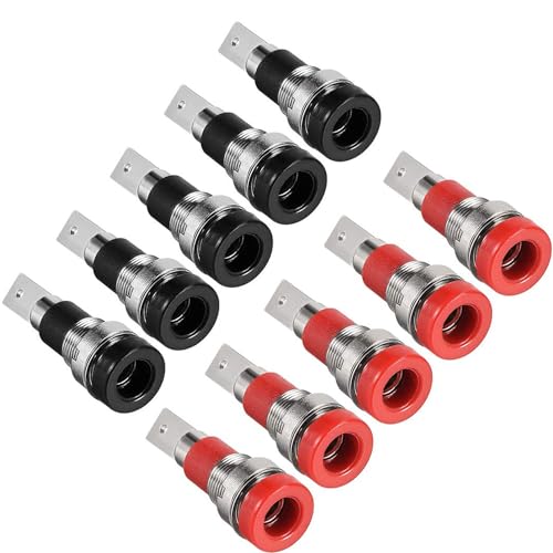 RUNCCI-YUN Lot de 10 4mm Fiche Banane Douille, Fiche Banane Femelle, 4mm Douille de Sécurité, Haut-Parleur Reliure Femelle Post Socket Jack, Red/Black