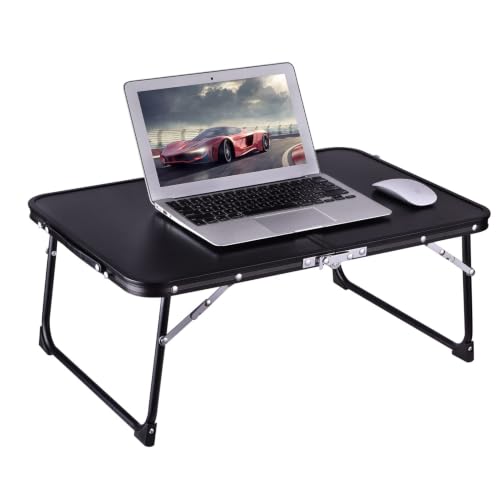 Image of Foldable Laptop Desk, Portable Bed Table with Hidden Storage, Black