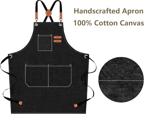 image for AFUN Chef Aprons for Men Women with Large Pockets, Cotton Canvas Cross