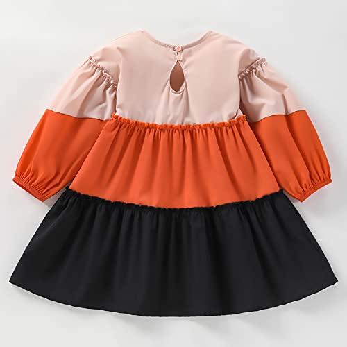Kissourbaby Toddler Girl Dress Long Sleeve Autumn Winter Cotton For Kids（Three-Coloured Patchwork-5T） #TOP3