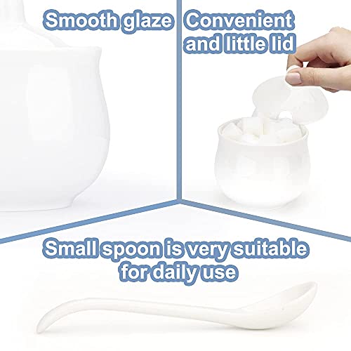 Swetwiny Ceramic Sugar Bowl With Lid And Spoon, Porcelain Salt Storage Jar, White Seasoning Container For Home And Kitchen, 7 Ounces (White) #TOP5