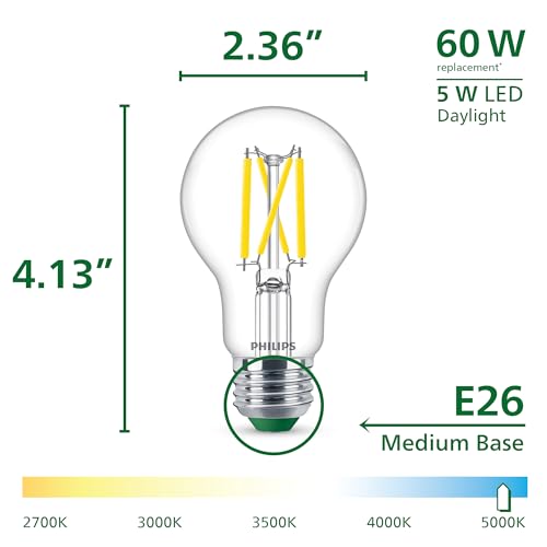 PHILIPS Ultra Efficient, A19 Clear Dimmable, EyeComfort, Flicker-Free, 800 Lumen, 5000K Daylight, T20, E26 Base, 60W, 12-Pack by PHILIPS - Image 3