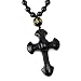 SCOO Hand Carved Natural Genuine Obsidian Cross Amulet Pendant Necklace