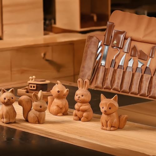 AIZMOZIA Wood Carving Kit, 17Pcs Wood Carving Tools, Professional Whittling Knife Set, Wooden Hand Knives with Sheath & Deluxe Leather Roll Bag for Beginners Adults & Starter Woodworking by AIZMOZIA - Image 6