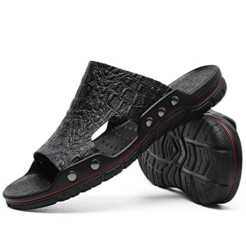 Large Size Genuine Leather Slides MenSlippers Men Sandals Concise Sandalias Light 3 Colors Leisure Footwear(D,7.5)4