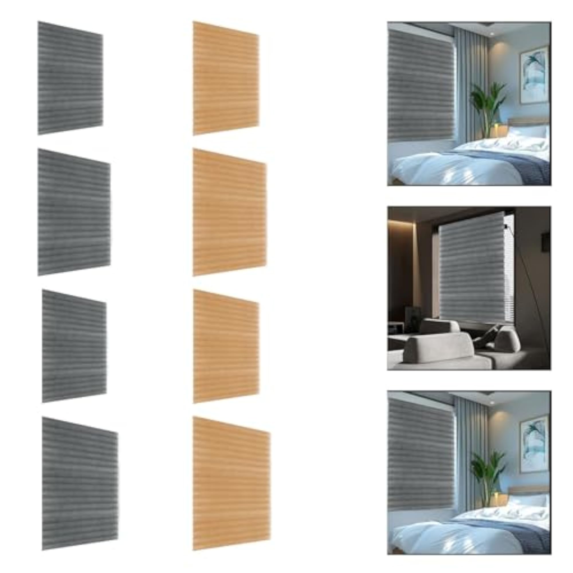Blackout Window Pleated Shades, Breathable Grey Small